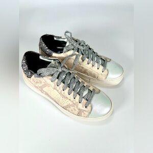 P448 Women's Thea Low Top Sneakers Embossed Leather Glitter Accents US Size 7.5